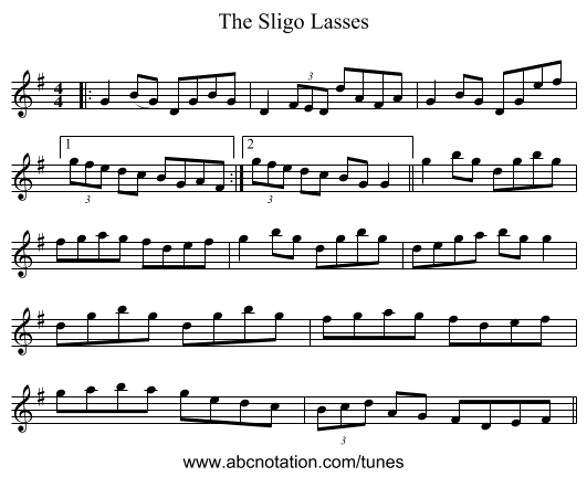 The Sligo Lasses - staff notation