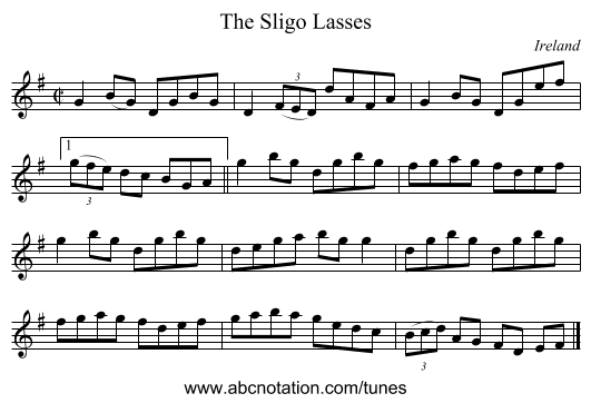 The Sligo Lasses - staff notation