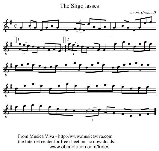 The Sligo lasses - staff notation