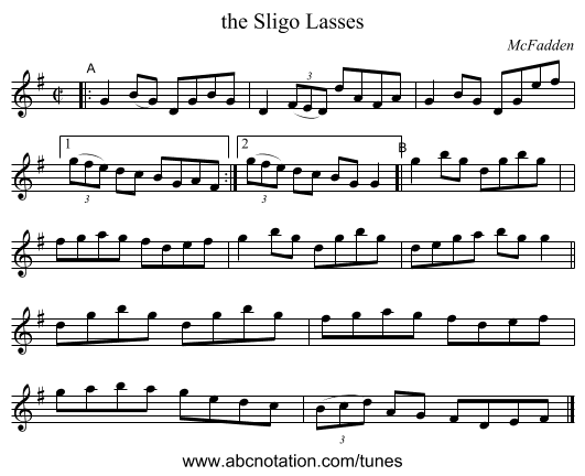 the Sligo Lasses - staff notation