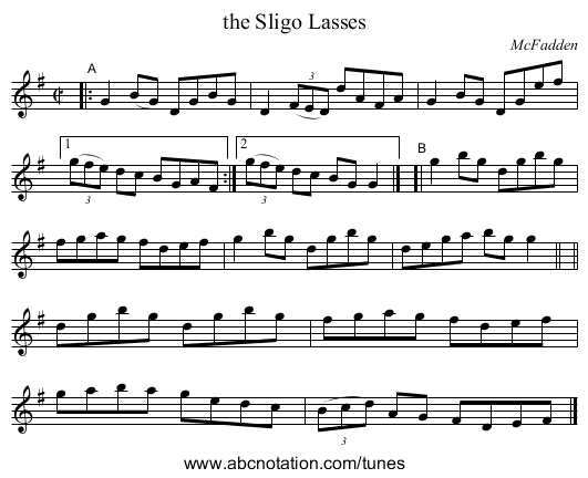 the Sligo Lasses - staff notation