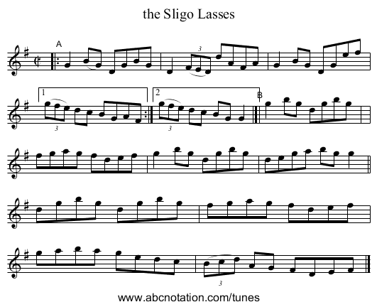 the Sligo Lasses - staff notation