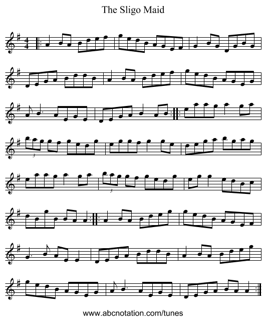 The Sligo Maid - staff notation