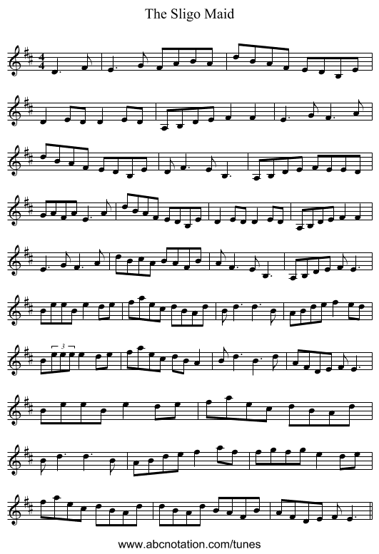 The Sligo Maid - staff notation
