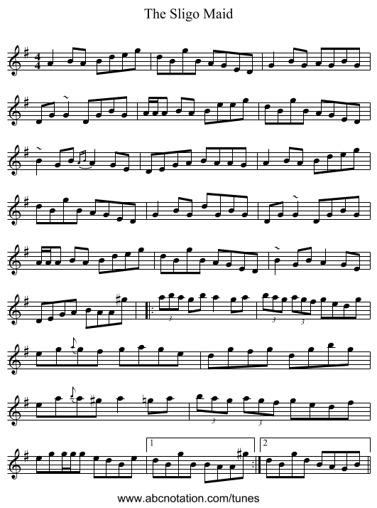The Sligo Maid - staff notation