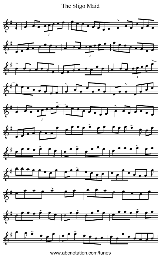 The Sligo Maid - staff notation