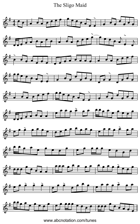 The Sligo Maid - staff notation