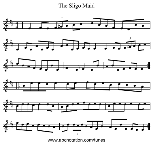 The Sligo Maid - staff notation