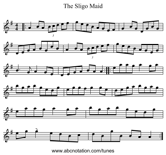 The Sligo Maid - staff notation