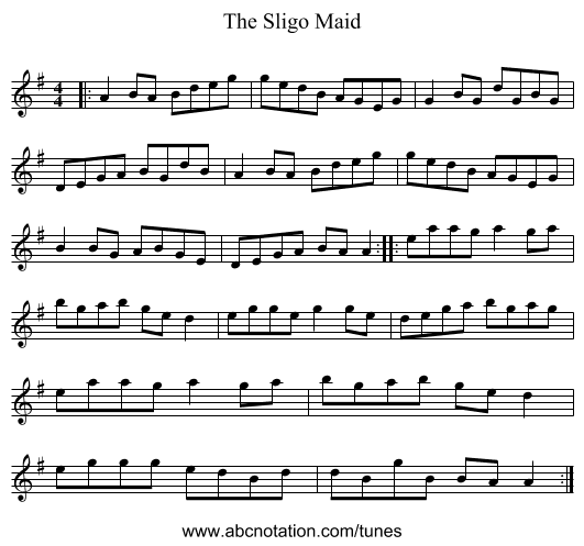 The Sligo Maid - staff notation