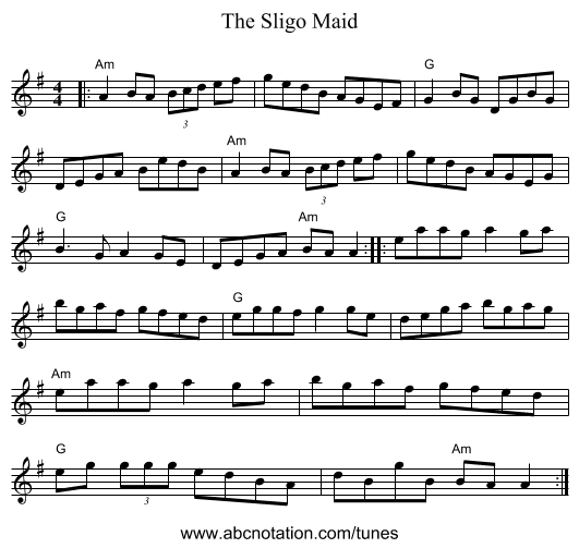The Sligo Maid - staff notation