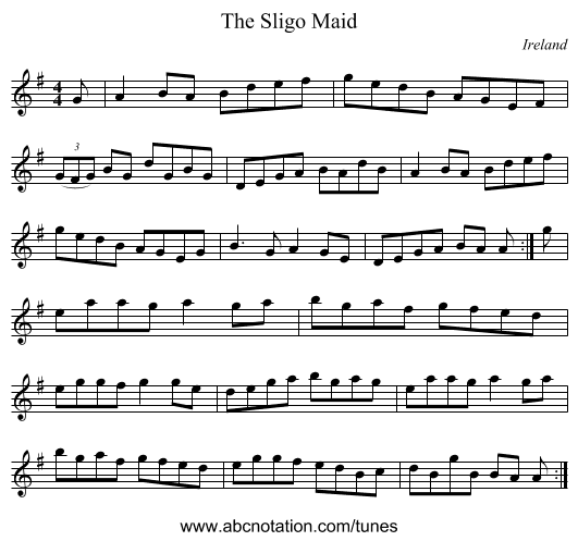 The Sligo Maid - staff notation