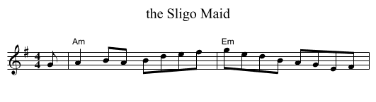 the Sligo Maid - staff notation
