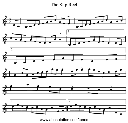 The Slip Reel - staff notation