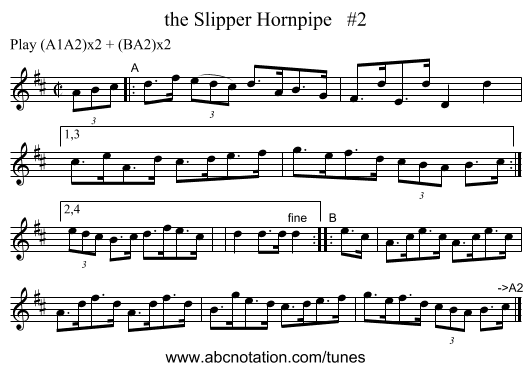 the Slipper Hornpipe   #2 - staff notation