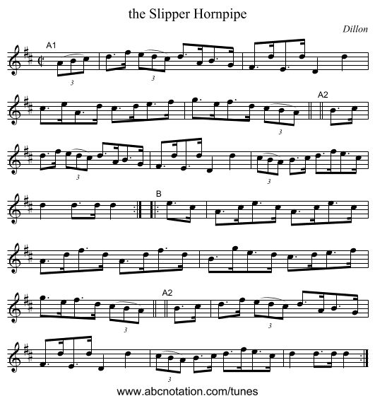 the Slipper Hornpipe - staff notation