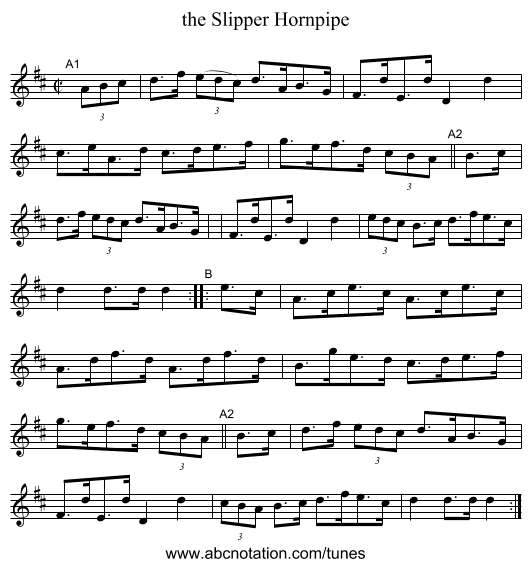 the Slipper Hornpipe - staff notation