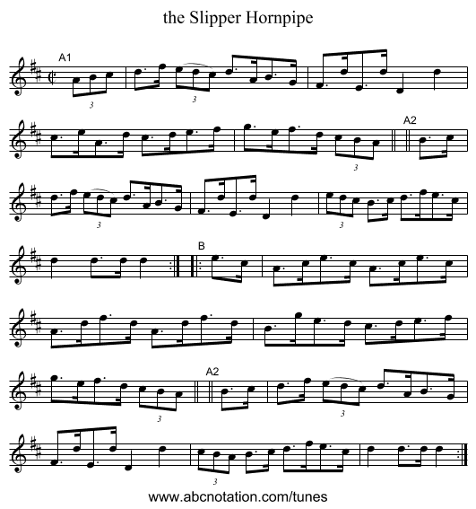 the Slipper Hornpipe - staff notation