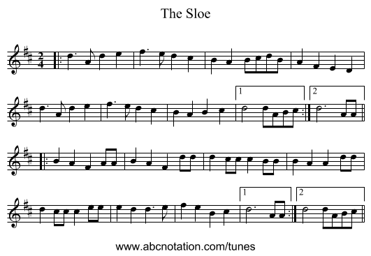 The Sloe - staff notation