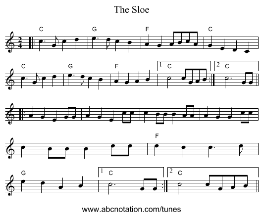 The Sloe - staff notation