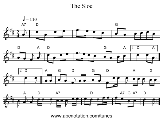 The Sloe - staff notation