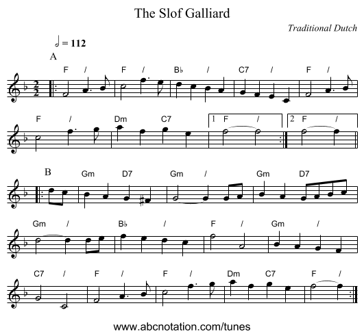 The Slof Galliard - staff notation