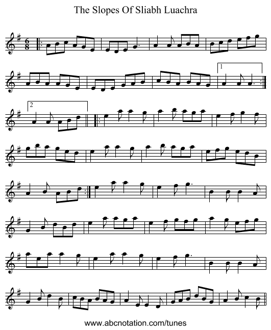 The Slopes Of Sliabh Luachra - staff notation
