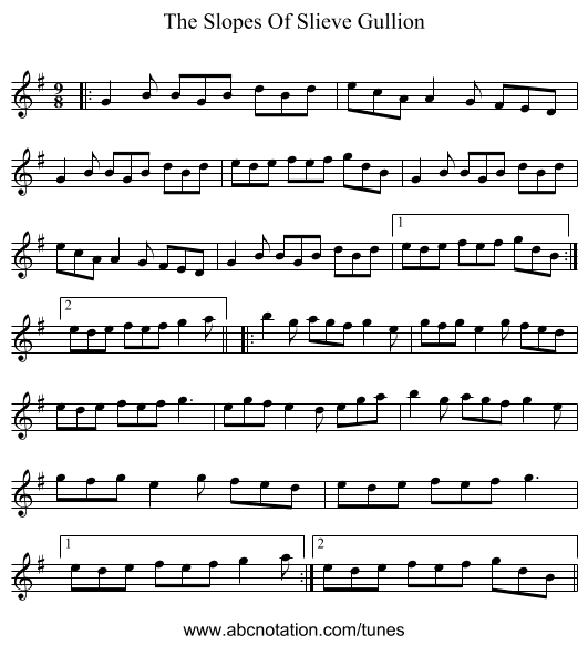 The Slopes Of Slieve Gullion - staff notation