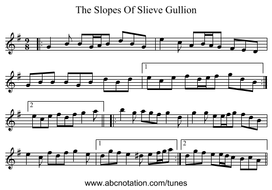 The Slopes Of Slieve Gullion - staff notation