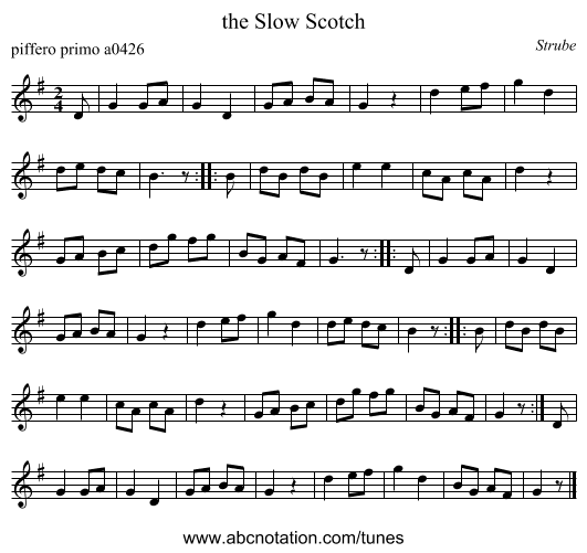 the Slow Scotch - staff notation