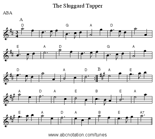 The Sluggard Tapper - staff notation