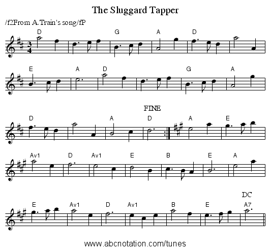The Sluggard Tapper - staff notation