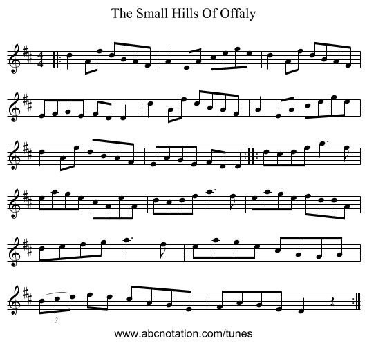 The Small Hills Of Offaly - staff notation
