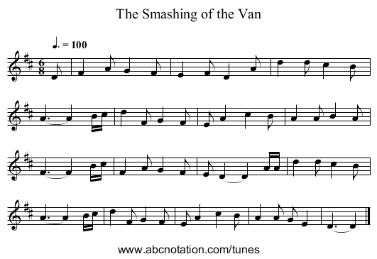 The Smashing of the Van - staff notation