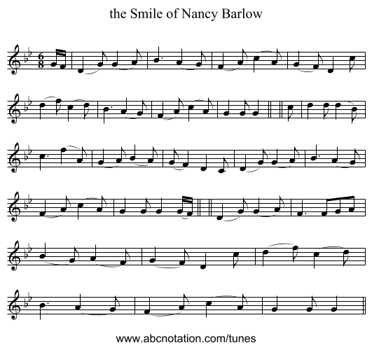 the Smile of Nancy Barlow - staff notation