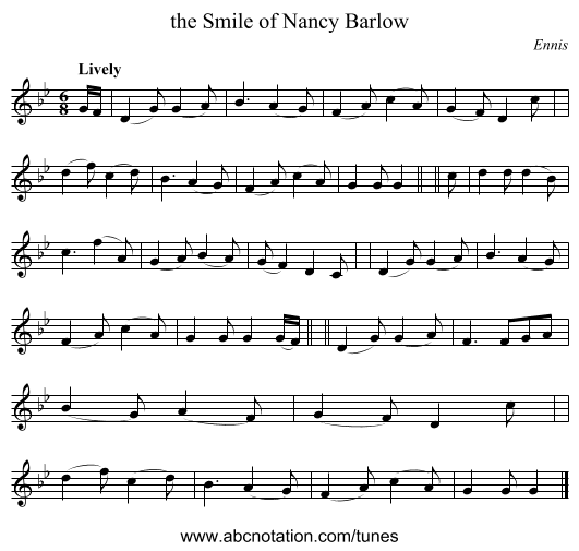 the Smile of Nancy Barlow - staff notation