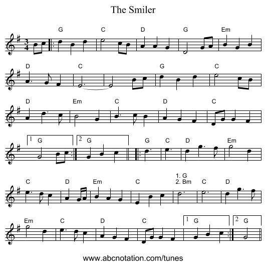 The Smiler - staff notation