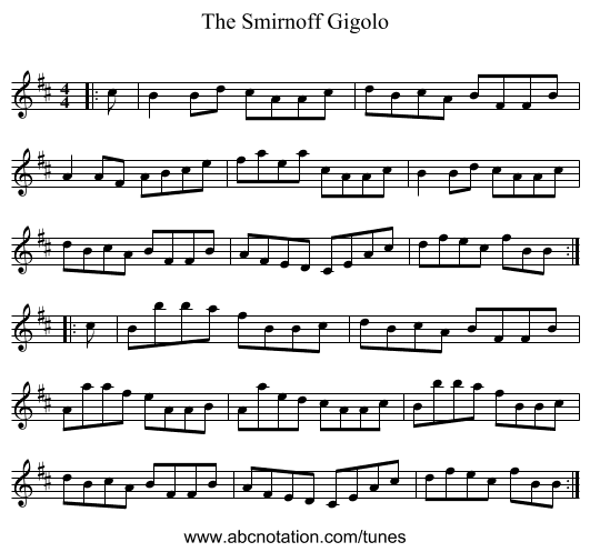 The Smirnoff Gigolo - staff notation