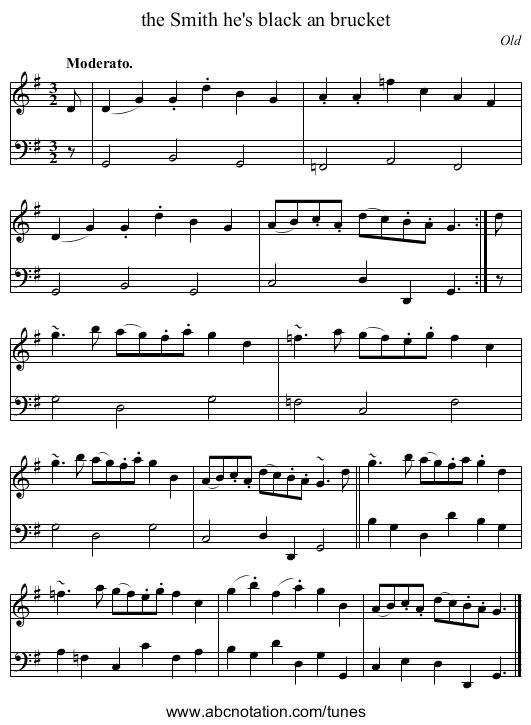 the Smith he's black an brucket - staff notation