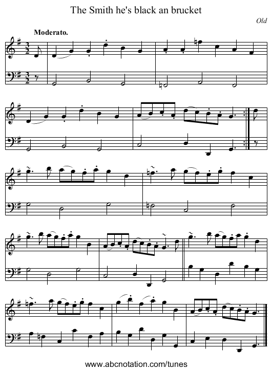 The Smith he's black an brucket - staff notation