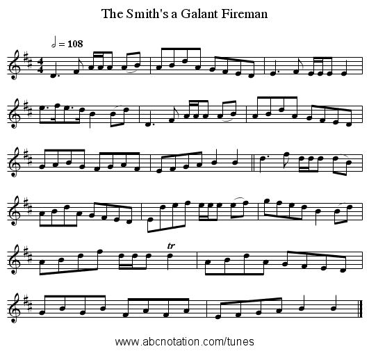 The Smith's a Galant Fireman - staff notation