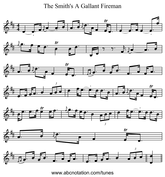 The Smith's A Gallant Fireman - staff notation