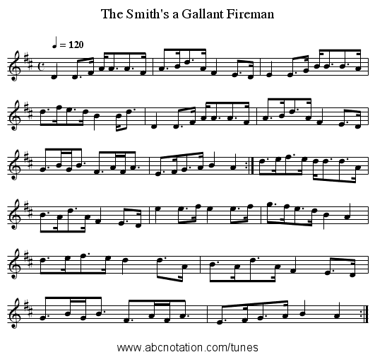 The Smith's a Gallant Fireman - staff notation