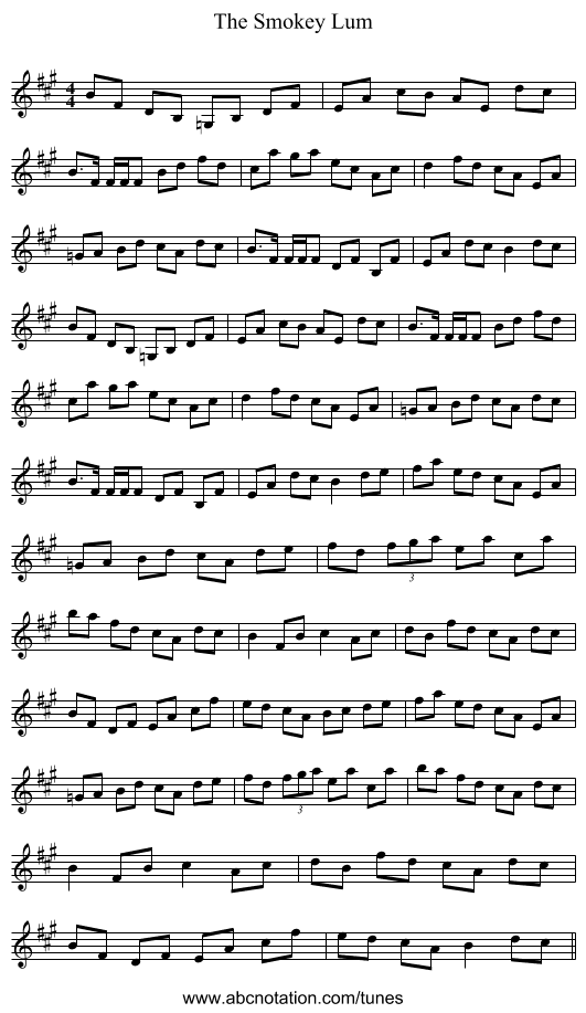 The Smokey Lum - staff notation