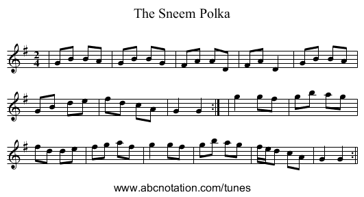 The Sneem Polka - staff notation