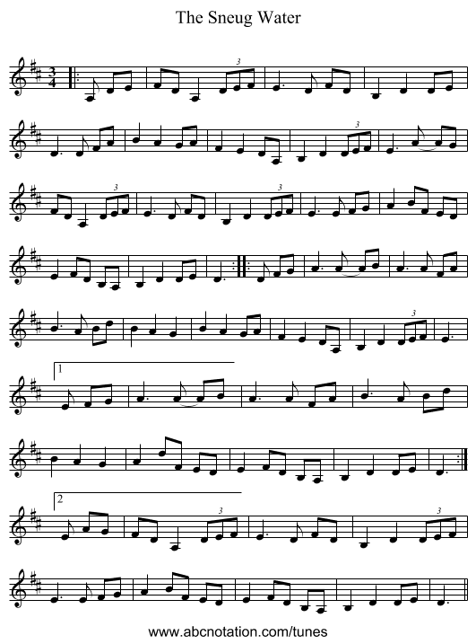 The Sneug Water - staff notation