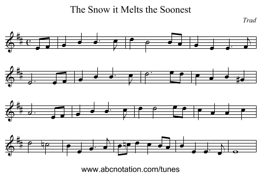 The Snow it Melts the Soonest - staff notation