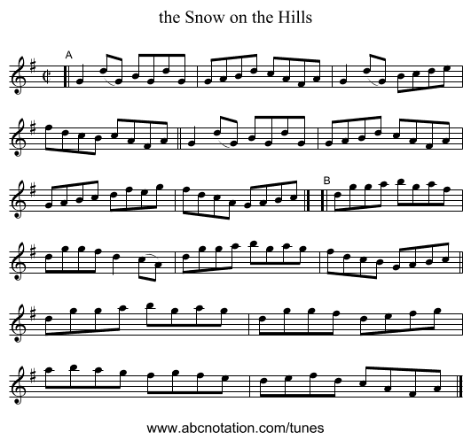 the Snow on the Hills - staff notation