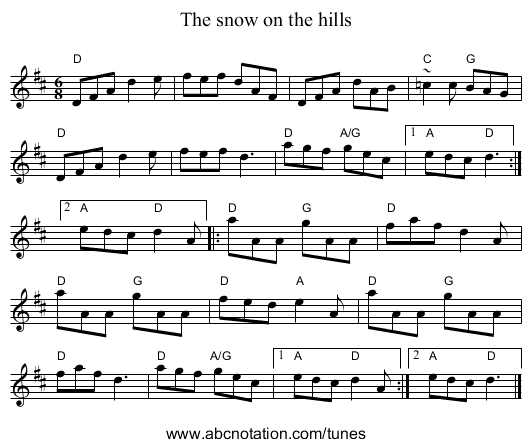 The snow on the hills - staff notation