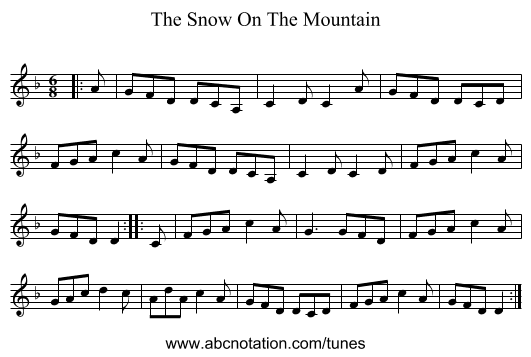 The Snow On The Mountain - staff notation